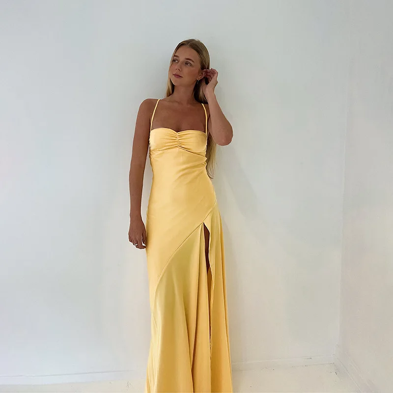 

Autumn New Socialite Style Camisole Dress With Slit To Show Off Slim And Long Style Dress