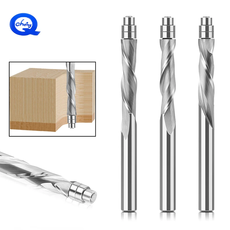 

1pcs 6mm 6.35mm Shank Solid Carbide Bearing Guided Two Flute Flush Trim Router Bits Woodworking Milling Cutters End Mill