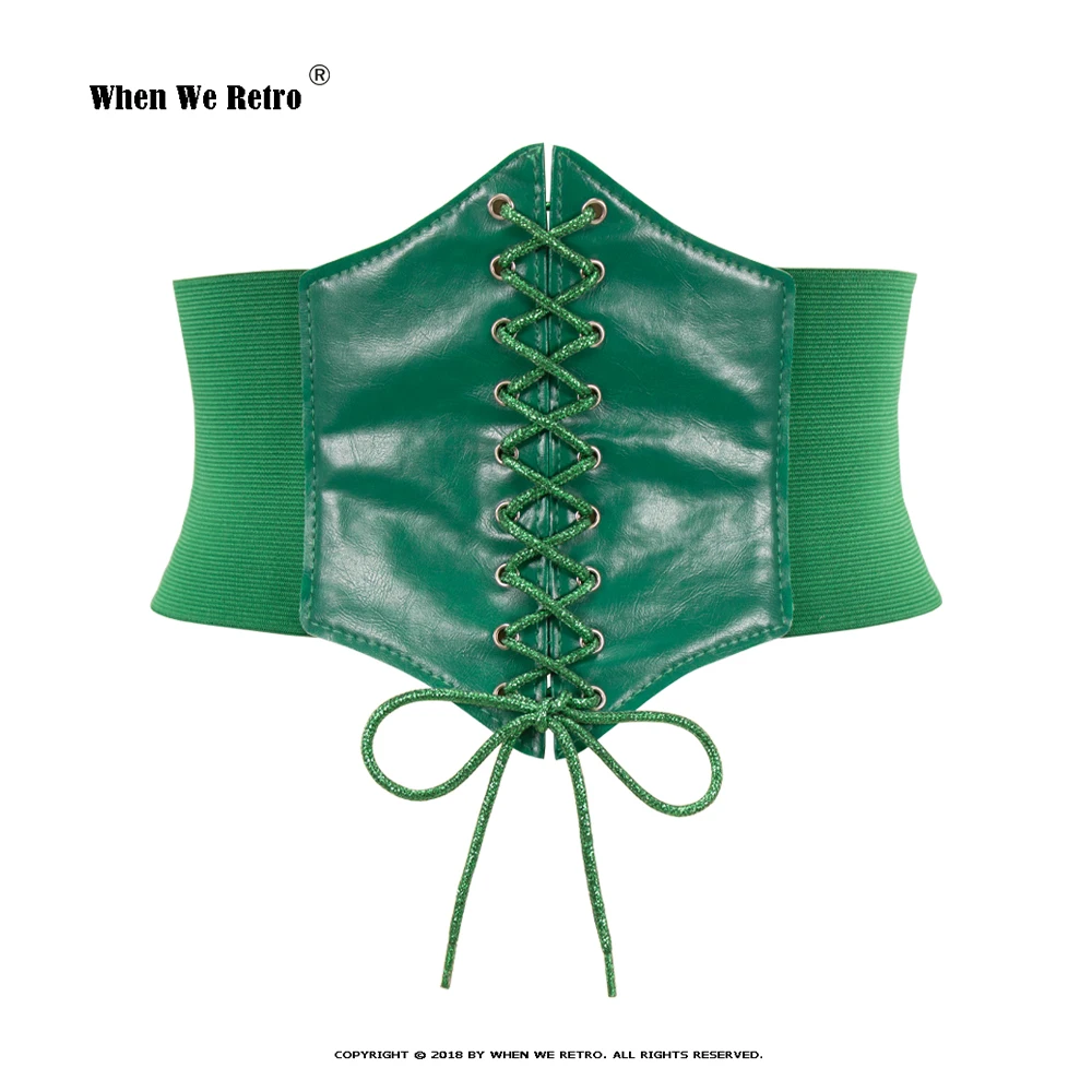 

Gothic Corsets For Women Pu Leather Green Sexy Girdle Bridal Bustier Body Slimming Corset Top Femme Tie Up Waistband VD2596