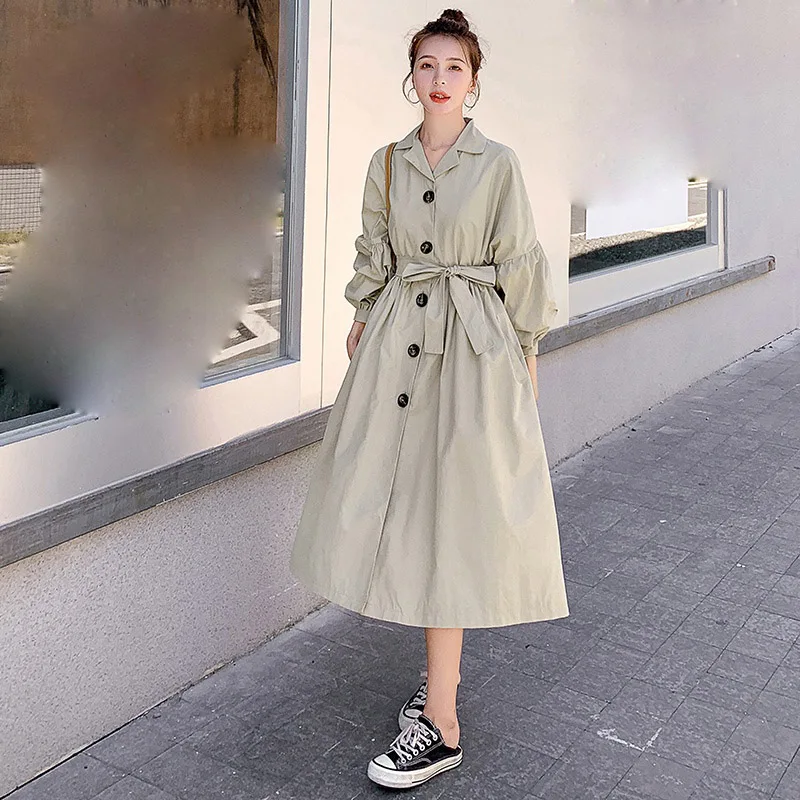 Women's Clothing Loose Sweet Lantern Sleeve Flattering Trench Coat Autumn New NO.9