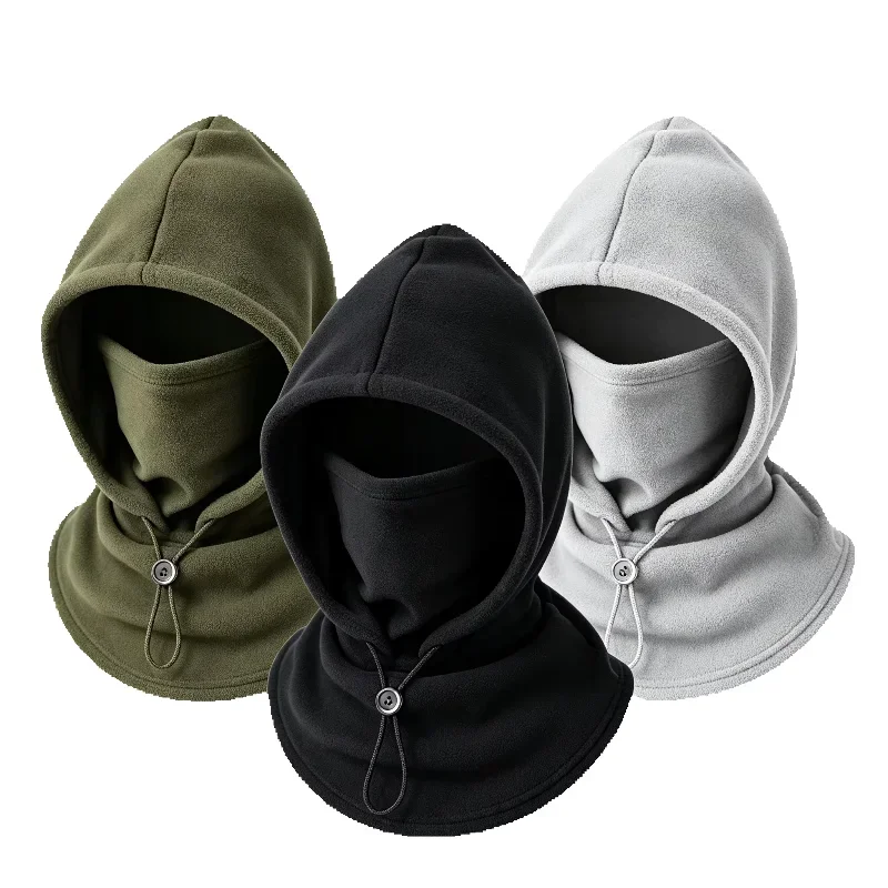 Unisex Thick Fleece Lined Winter Balaclava Hat Windproof Full Face Mask With Ear Neck Cover Adjustable Drawstring Thermal Hood