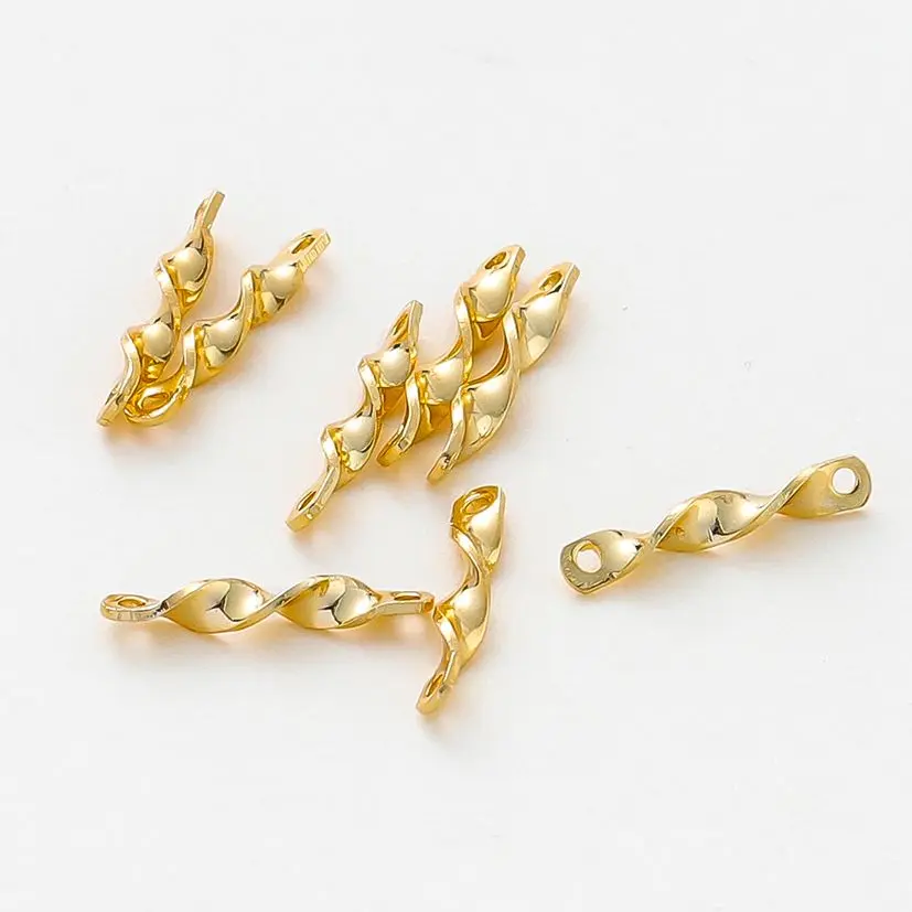 

30pcs/lot 2*12.5mm 14K 18K Gold Color Twisted Connecting Rod With Double Hole Earing Charm Sticks For DIY Jewelry Making