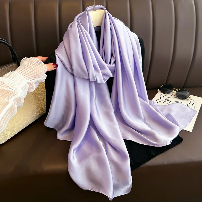

Spring Summer Scarves Solid Versatile Sun Protection Shawls Women High-end Silk Scarves Headscarves Satin Silk-like Gauze Scarf