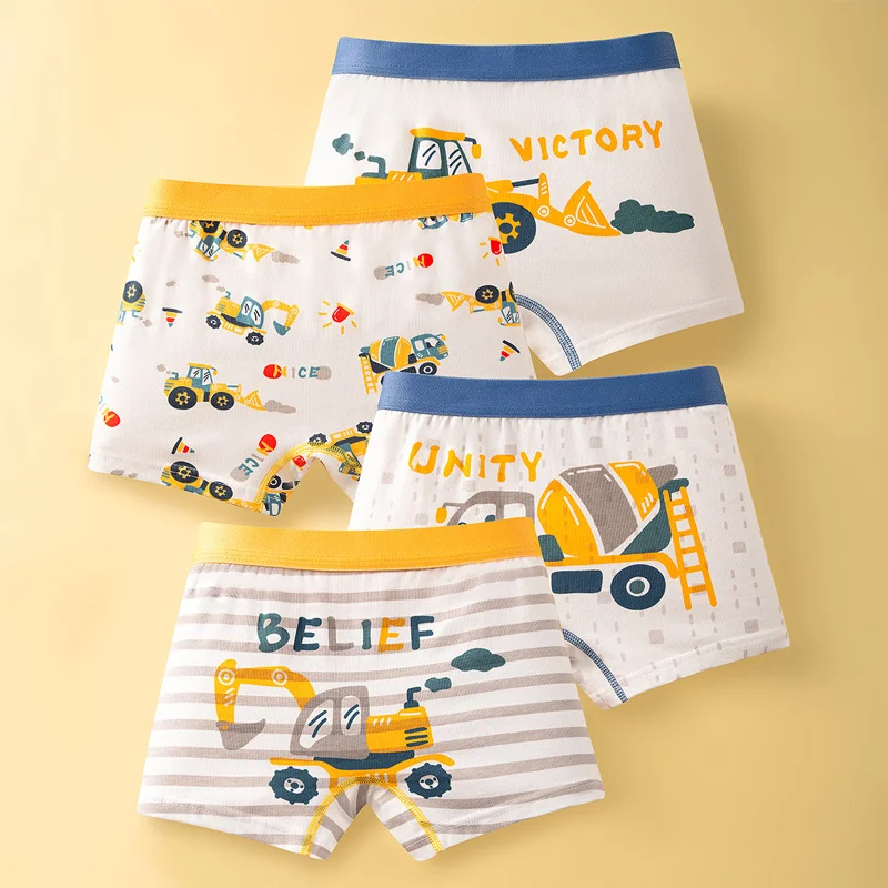 4 pcs Boys Boxer Sets Briefs Kids Cotton Underwear Breathable Underpants Teenager Cartoon Dinosaur Print Children Panties New