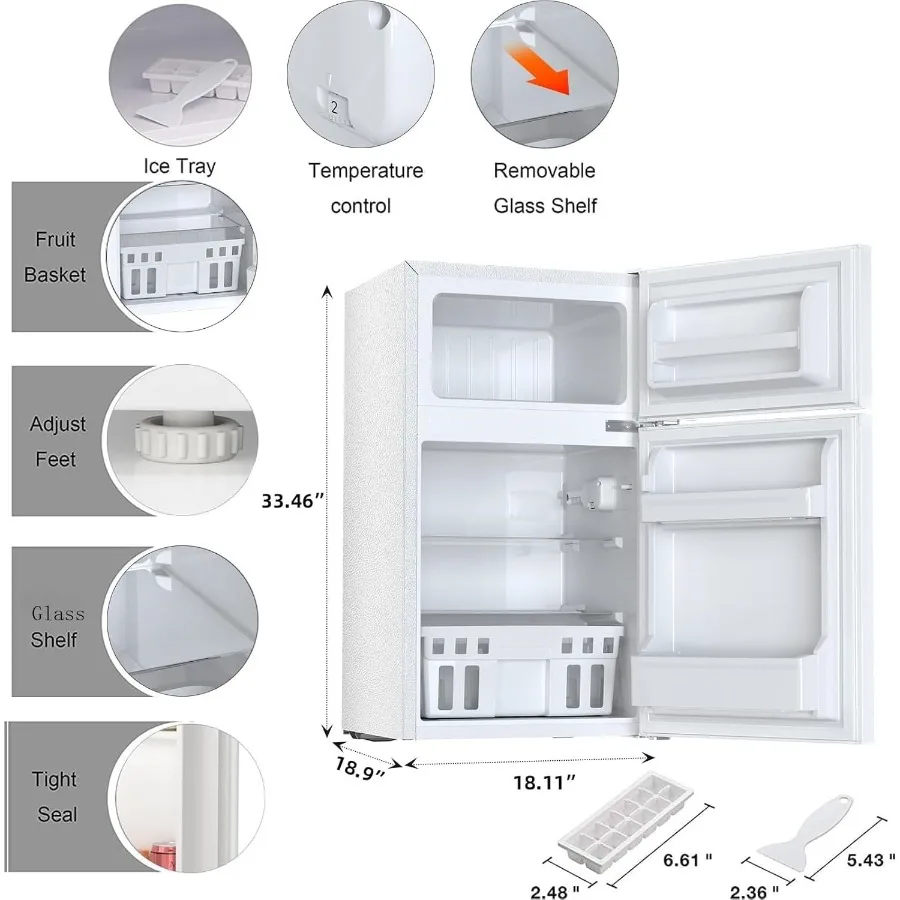 Compact 3.2 Cu.Ft. Mini Refrigerator with Separate Freezer and Double Doors Adjustable Removable Shelves Ideal for Basement Apa