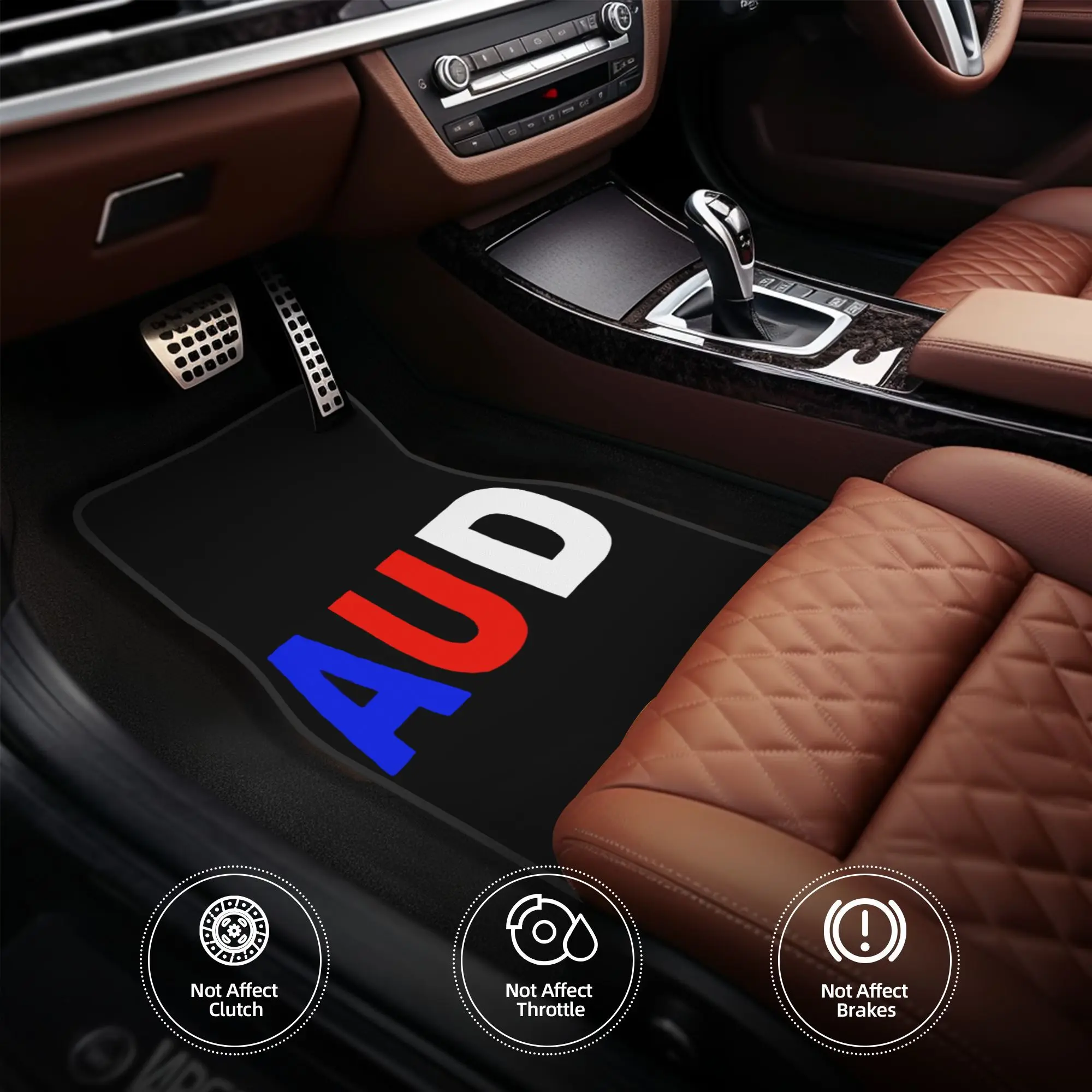 4pcs Set AUD Letter Pattern Printed Polyester Car Mats | Front And Rear Seat Protectors, Universal Anti-Slip, Easy-to-Clean, For