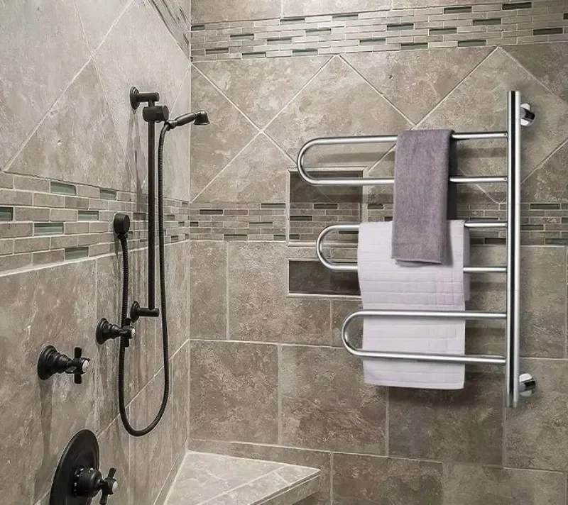 Bathroom Fashion Polished Chrome SUS 304 Round Swivel Electric Towel Rail