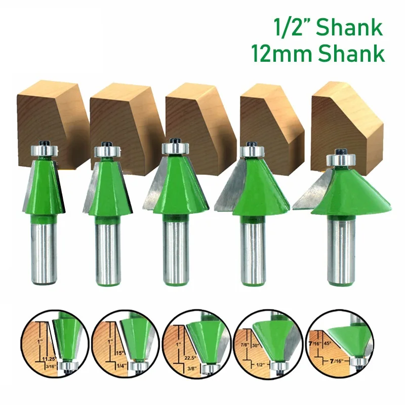 

1pc 12MM 1/2" Shank Chamfer Router Bit 11.25 15 22.5 30 45 Degree Milling Cutter for Wood Machine