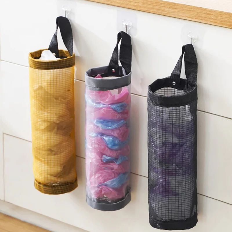 2pcs Home Grocery Bag Holder Wall Mount Plastic Bag Holder Dispenser Hanging Storage Trash Garbage Bag Kitchen Garbage Organizer