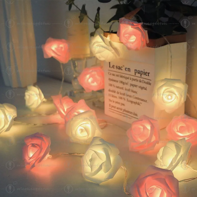 LED Rose Flower String Lights, Battery Powered Festival Fairy Lights Wedding Valentine Garden Decor