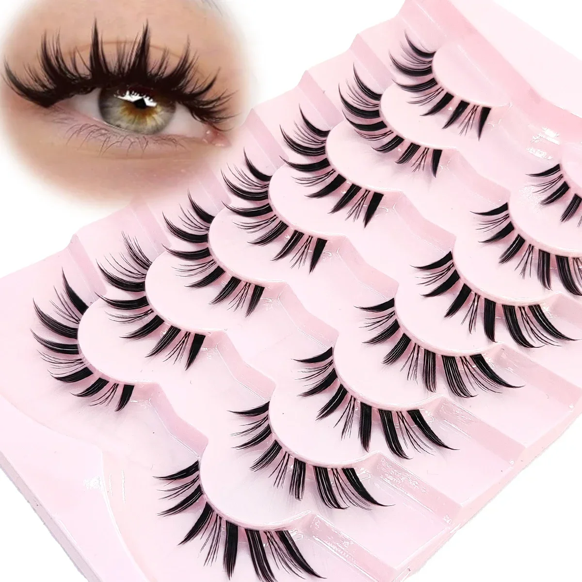 HBZGTLAD 7 pairs of fake eyelashes with transparent color roots anime role-playing imitation mink fur natural fake eyelashes tra