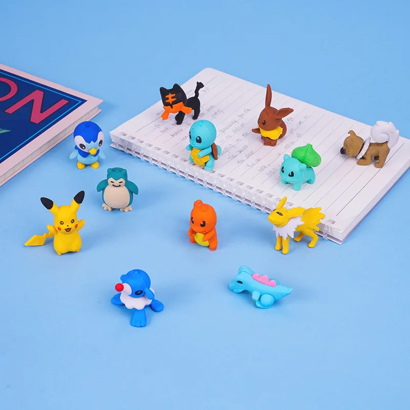 3pcs/box Pokemon Pikachu Pencil Eraser Cute Cartoon Anime Character Modeling Clean Eraser School Students Birthday Gifts
