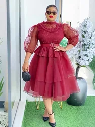 Elegant Plus Size African Party Dresses for Women 2025 Long Sleeve Evening Gown Elegant Christmas Muslim Chiffon Maxi Dress Robe