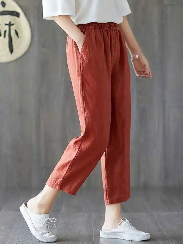 Katoen Linnen Harembroek Elastische Taille Losse Afslankende Straat Sle Casual Broek Lage Taille Werkkleding Zomer Dames Faion