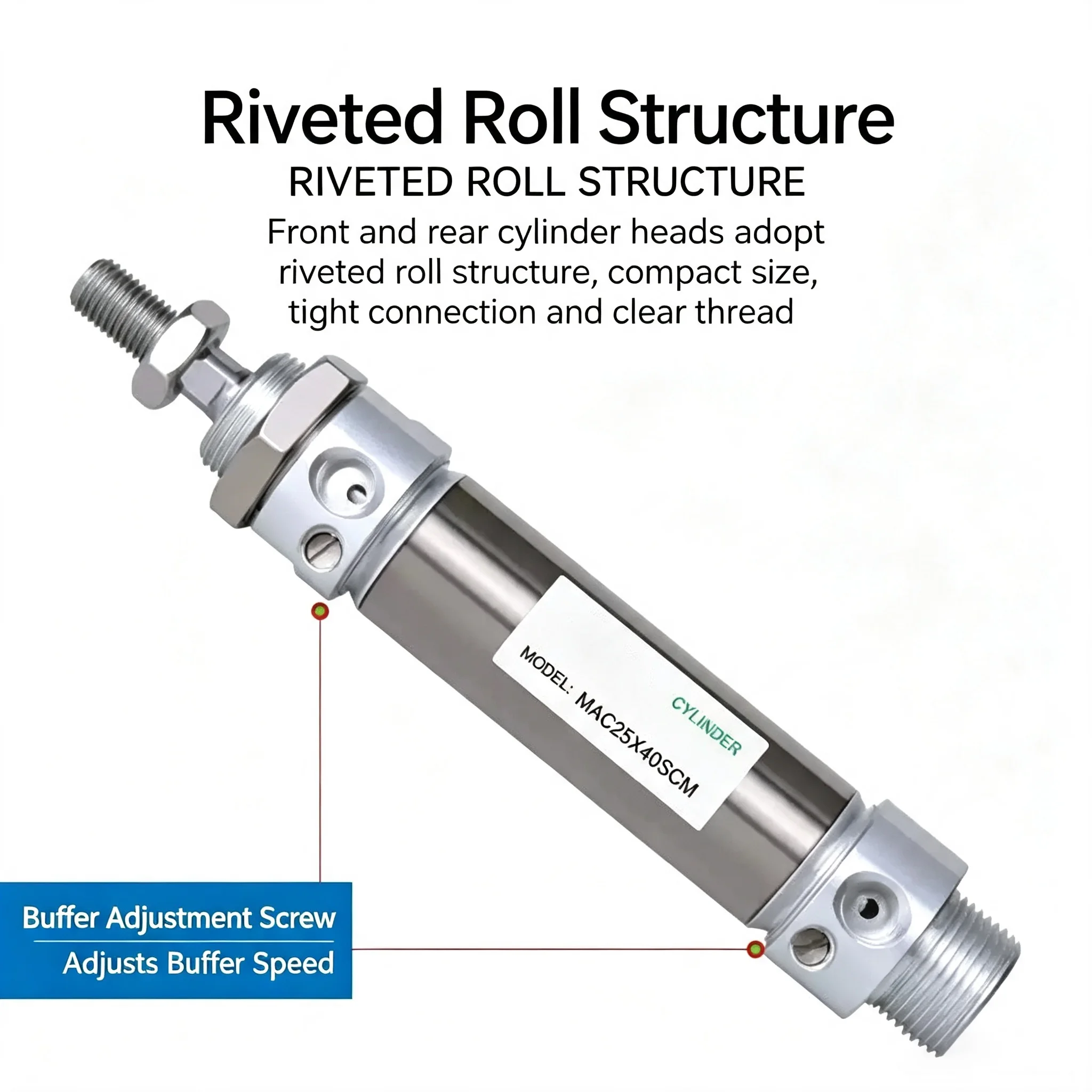 With Magnet MAC Mini Stainless Steel Pneumatic Cylinder Adjustable MAC16/20/25/32/40-Stroke25-200mm Reciprocating Buffer Type