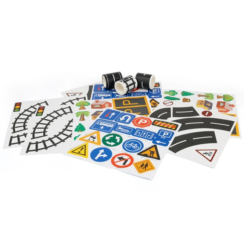 NEW-11Pcs Road Set Railway Road Washi Tape Sticker Wide Creative Traffic Road Adhesive Masking Tape Road For Kid Toy Car Play