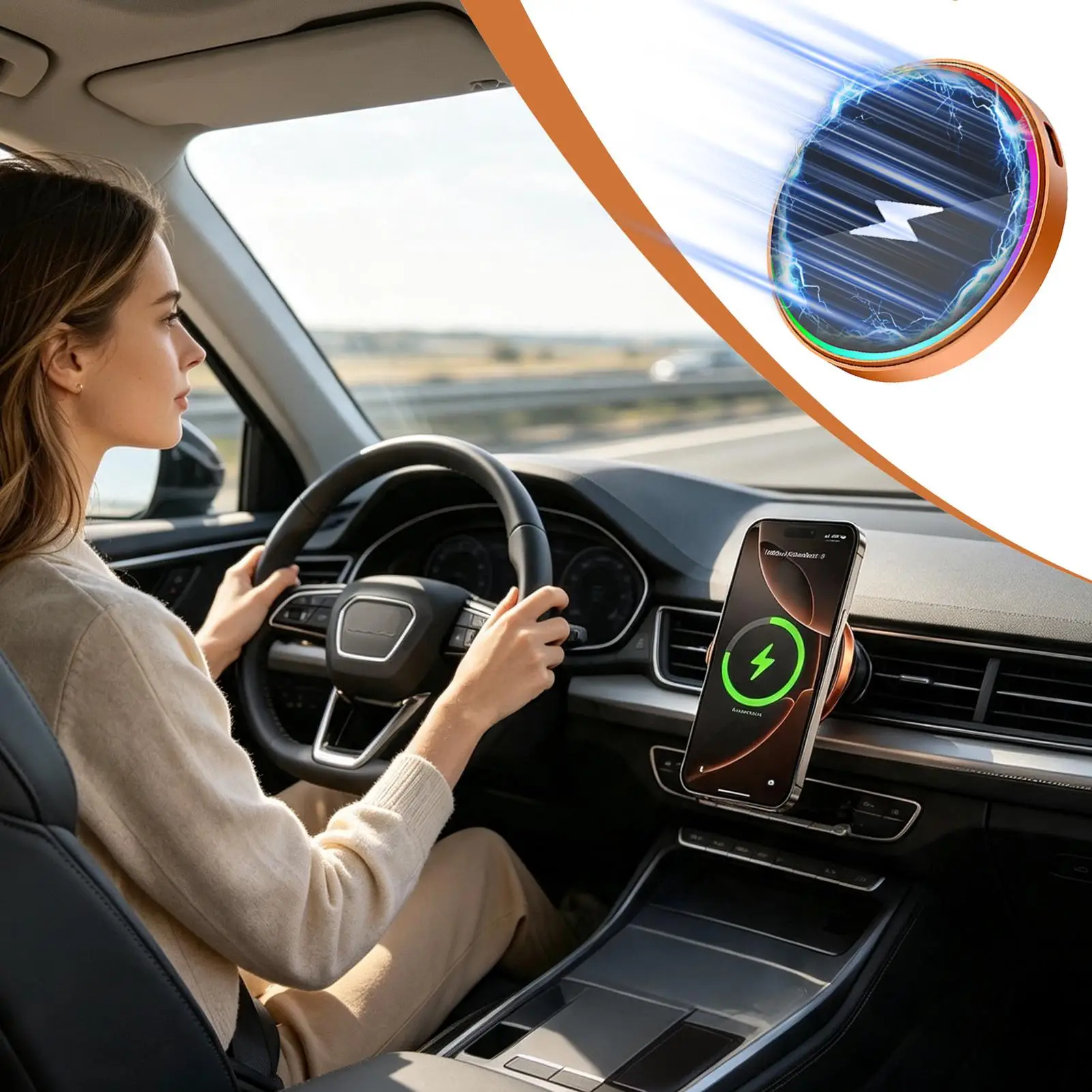 Magnetic Car Phone Mount 15W Fast Charging Wireless 360-Degree Rotatable Smartphone Stand Mount For Air Vent SUV RV Pickup Van