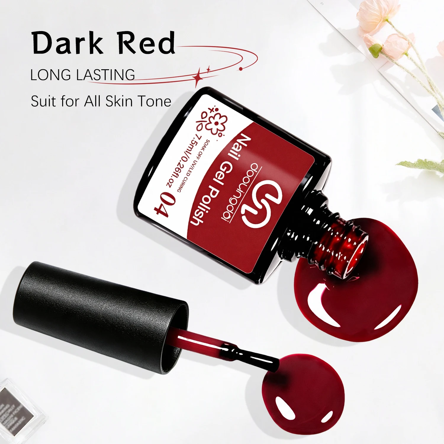 6Pcs Xmas Red Burgundy Gel Nail Polish Set, Bright Cherry Sparkly Glitter Wine Red UV LED Soak‑Off Gel Kit for Christmas