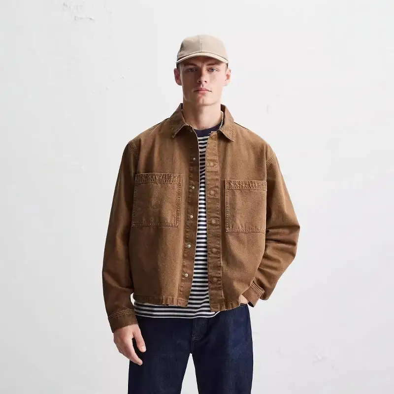 

New 2024 Men's Cotton Long Sve Loose Jaet Autumn Faion Youth ular Outerwear Classic Collar Regular Fit Outerwear