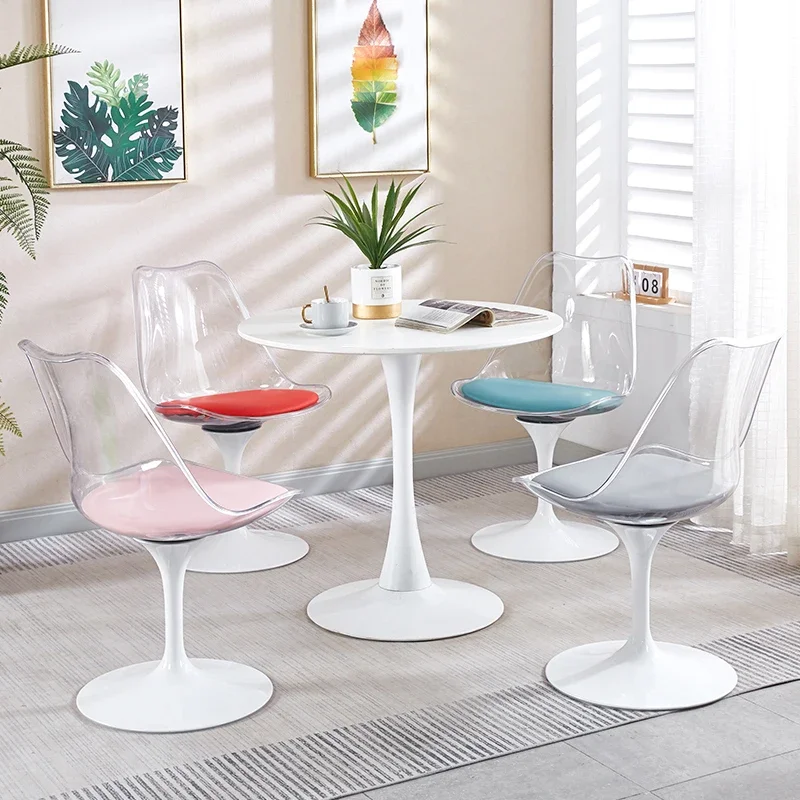 Nordic Simple Light Luxury Leisure Negotiation Acrylic Transparent Tulip Backrest Swivel Chair