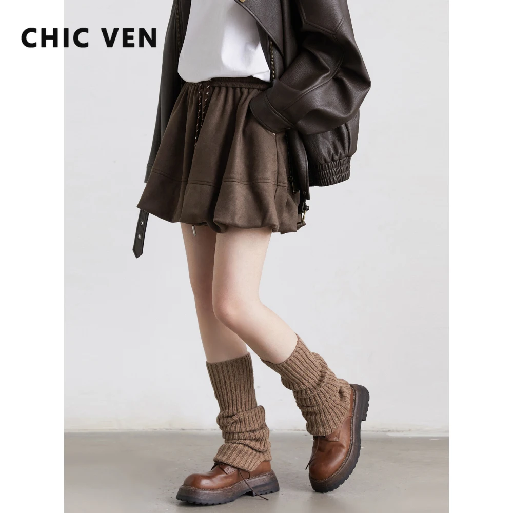 

Женские юбки CHIC VEN, модная ретро-замшевая полуюбка трапециевидной формы с высокой талией, дизайнерская женская одежда, весна-осень, новинка 2025 г.