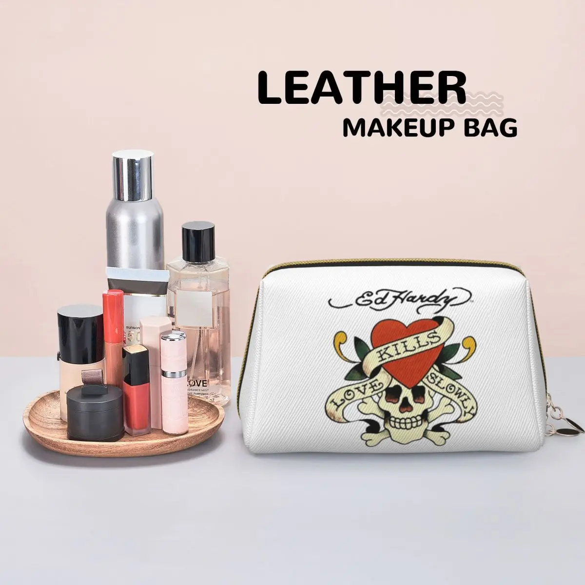 Ed Hardy Love Kills Slowly Women Cosmetic Bags Travel Makeup Organizer Pouch Toiletry Storage Dopp Kit Box