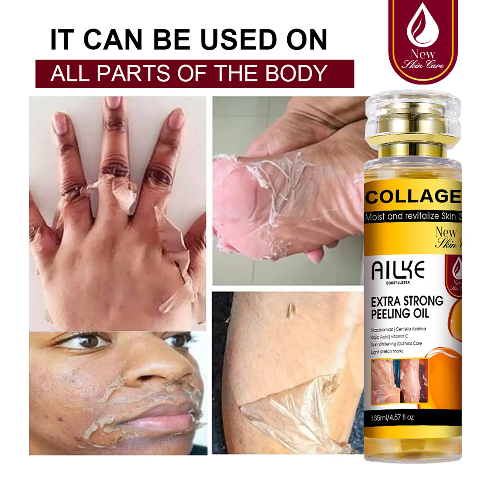 AILKE Collagen Yellow Peeling Oil For All Skin Types, Stretch Mark Removal, Lightening , Improve Rough Skin, Gentle Exfoliation