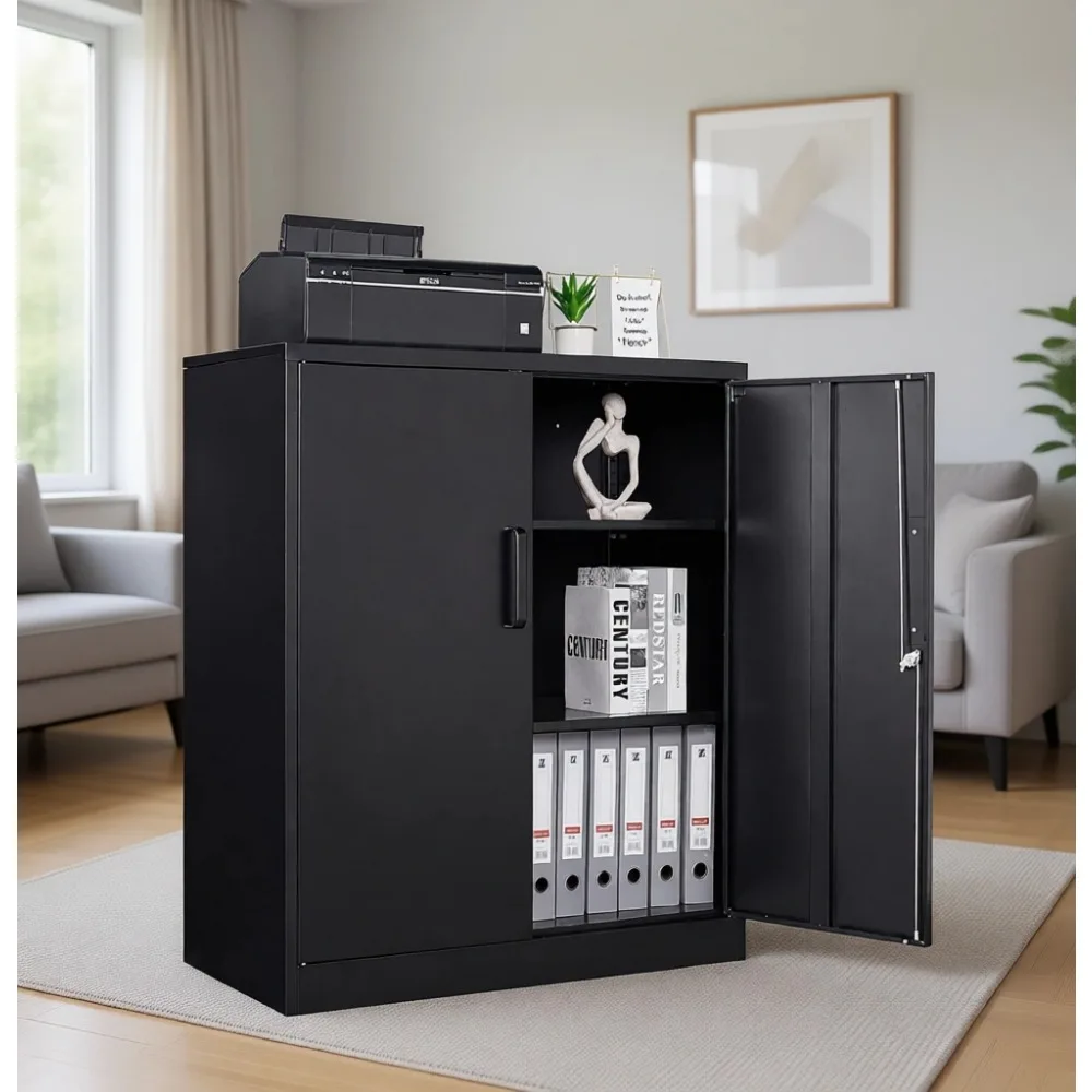 Compact Lockable Steel Cabinets with Adjustable Shelves, 2 Doors Ideal for Home, Office, and Warehouse Storage