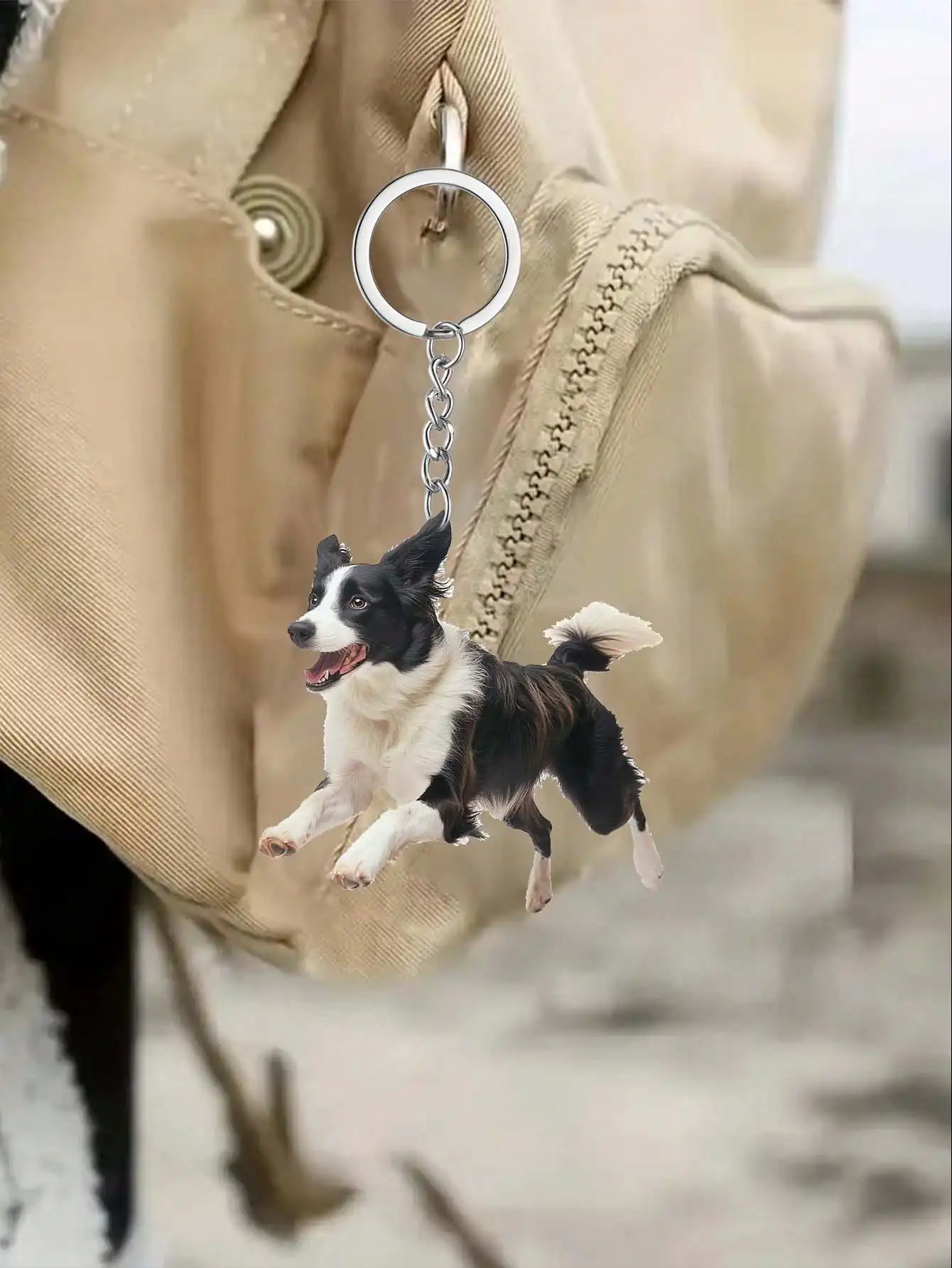 1 running Border Collie keychain/pendant, pet shaped car rearview mirror, DIY backpack pendant for home decoration