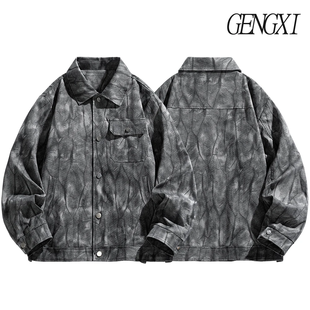 سترة رجالية فضفاضة بنمط متصدع ملابس عمل فضفاضة سترة أمريكية ريترو واحدة الصدر سترة طية صدر السترة سترة رجالية عصرية غير رسمية