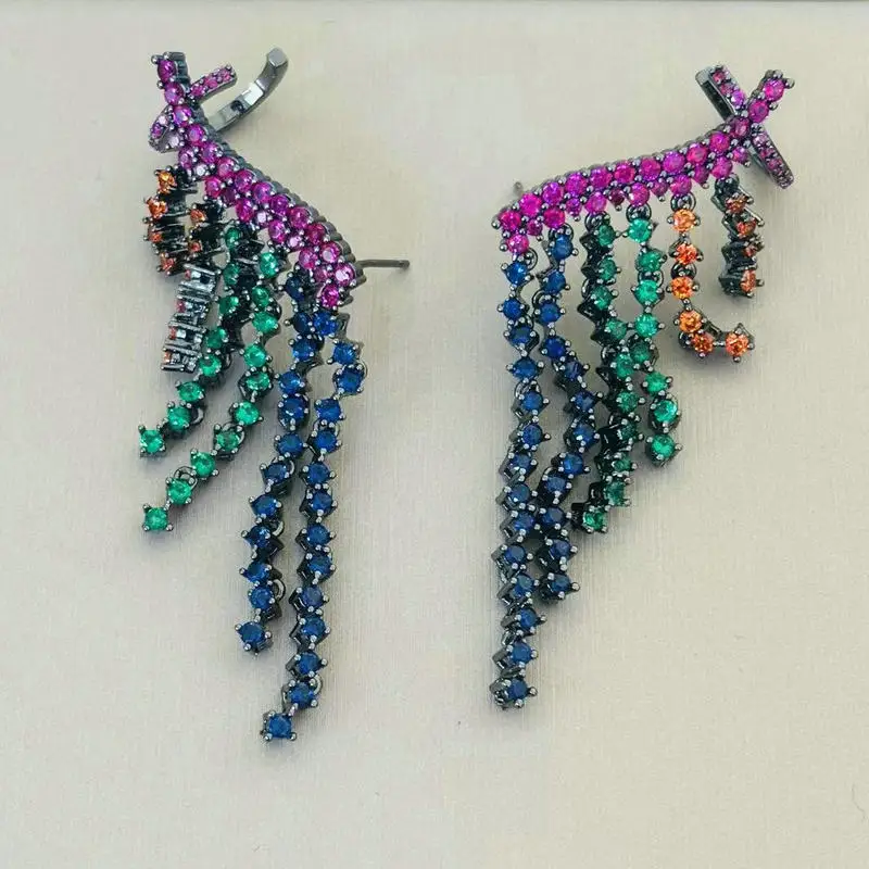 Bilincolor Vintage Rainbow Tassel Earring for Women