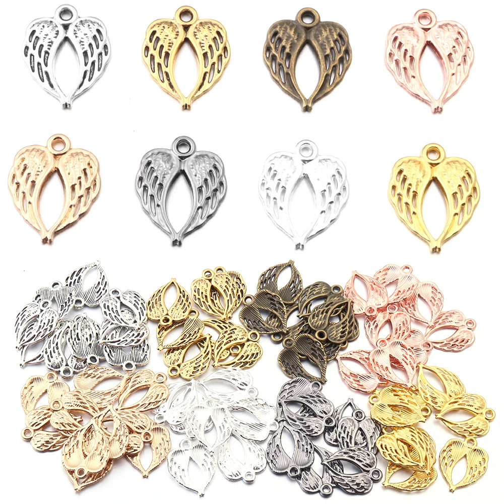 20pcs Alloy Heart Angel Wings Charms Retro Necklace/Pendant 21.5x17mm For DIY Jewelry Making Accessories