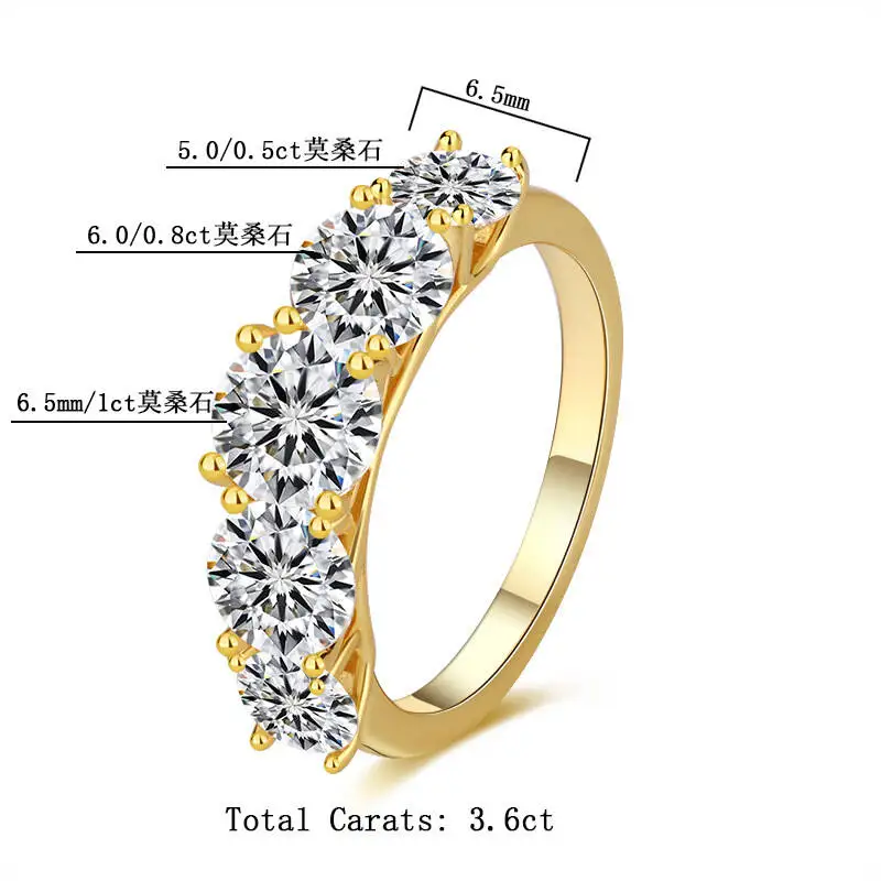 

JoiasHome S925 Silver Korean Version Simple Personality Trendy Micro Pave Moissanite Five-Star Radiance Ring Cross-Border Source