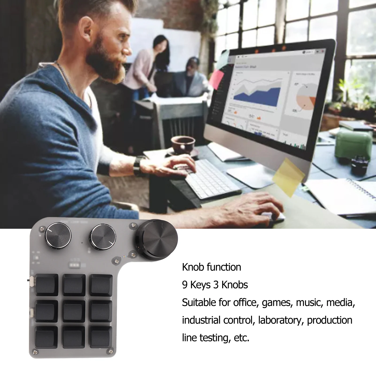 

Программируемая макро-клавиатура, 9 клавиш, 3 ручки, USB-подключение Bluetooth, игровая клавиатура OSU для офисной музыки, 9-клавишная мини-клавиатура