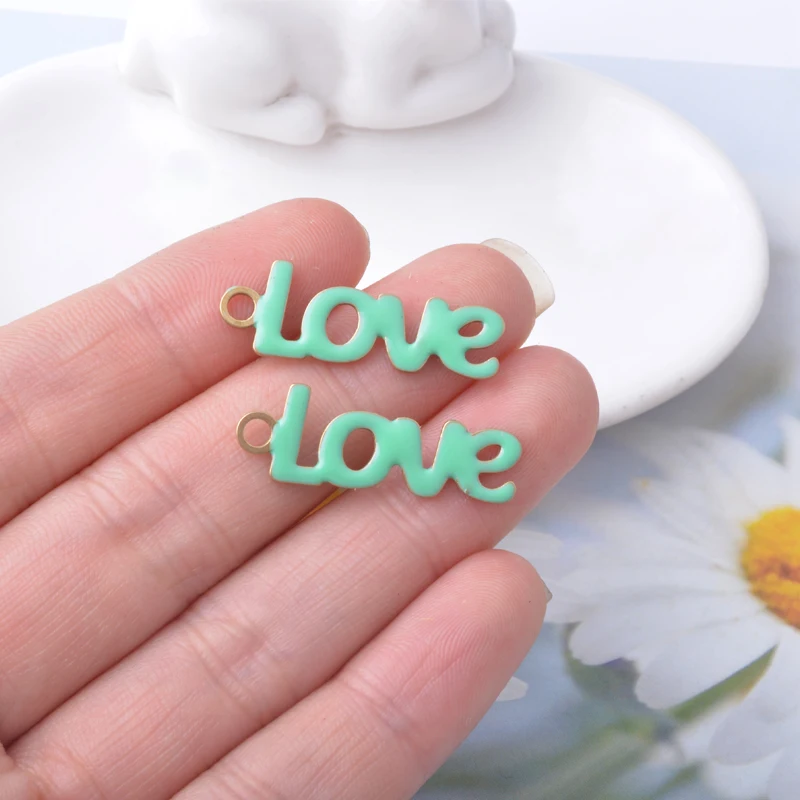 10 Stück doppelseitige Emaille-Buchstaben-Liebesanhänger aus Kupfer mit Öltropfen-Effekt, Mädchen-Alphabet-Ohranhänger, DIY-Schmuck, Halsketten-Zubehör – Detail 13