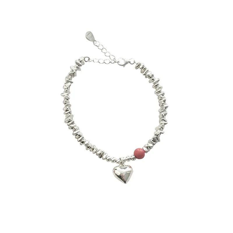 

S925 Sterling Silver Beaded Rabbit Love Bracelet Female Small Fresh Light Luxury Retro Light Bead Bracelet Versatile Jewelry
