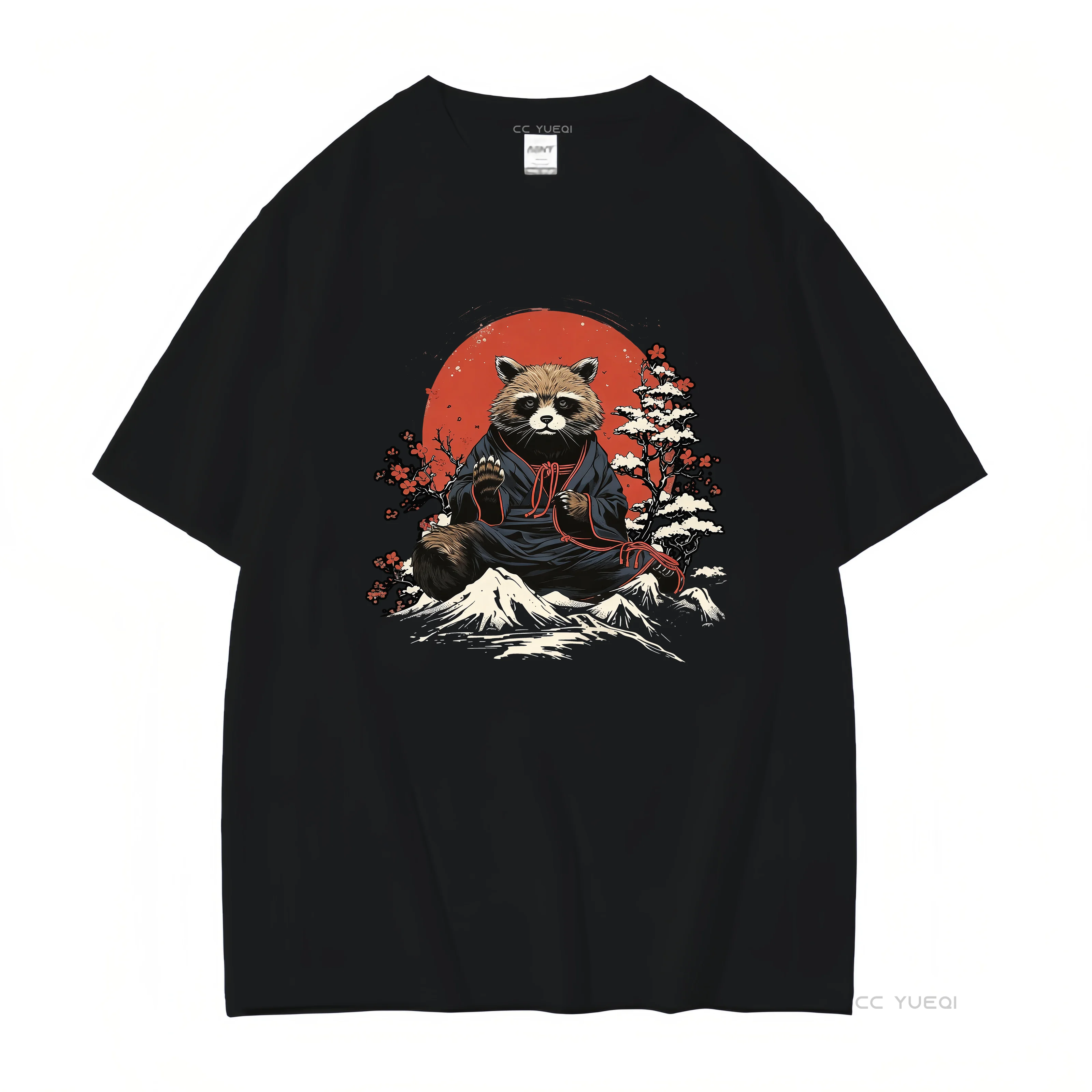 Tanuki arte japonés Kawaii mapache perro Japón camiseta vintage lavado gráfico ligeramente elegante Casual versátil suave Unisex