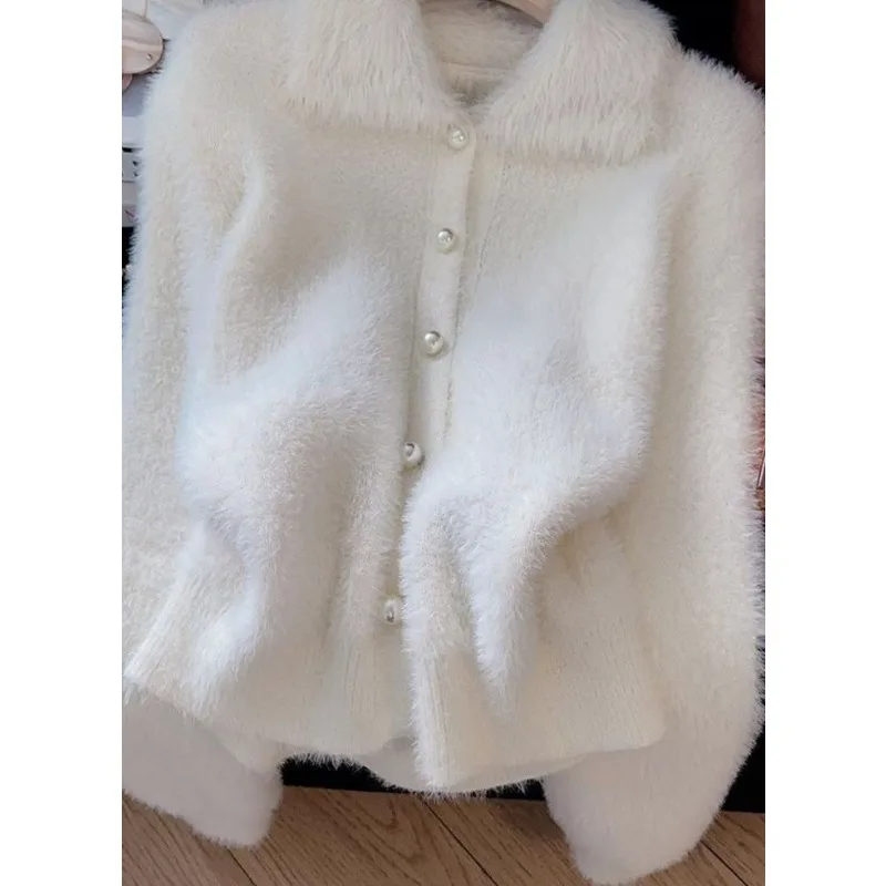 Lapel Loose Knitted Sweater Warm Temperament Women's Jacket