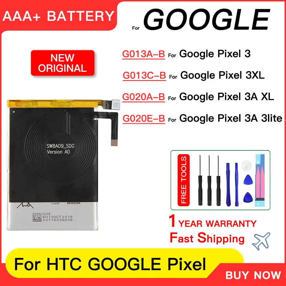 Genuine G013A-B G013C-B G020A-B G020E-B Replacement Battery For HTC Google Pixel 3 3XL 3A XL 3A 3LITE Replaceable Batteria+Tools