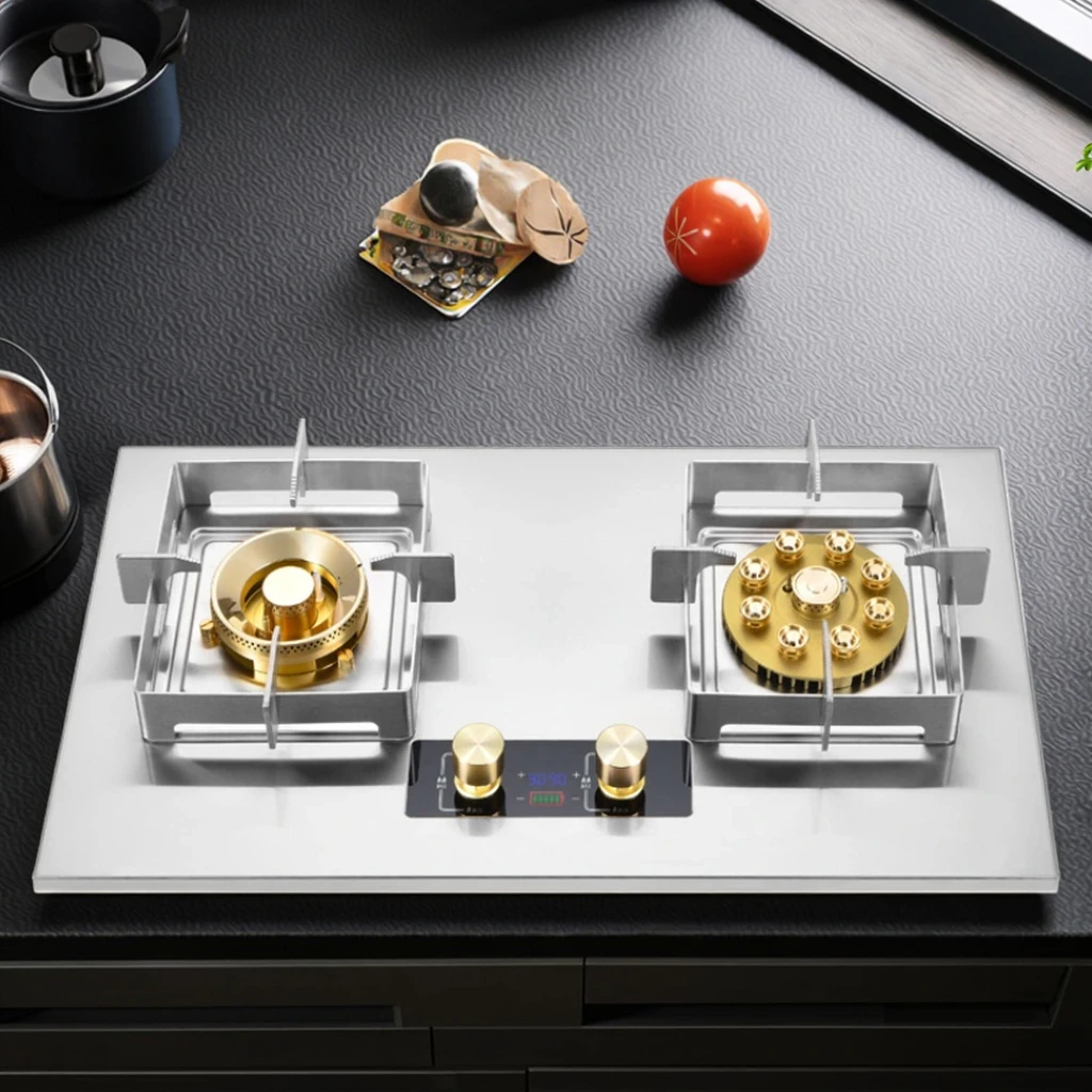 業務用2口スマートガスコンロ - ステンレス製ビルトイン/ポータブルキッチン用クックトップ、安全機能付き