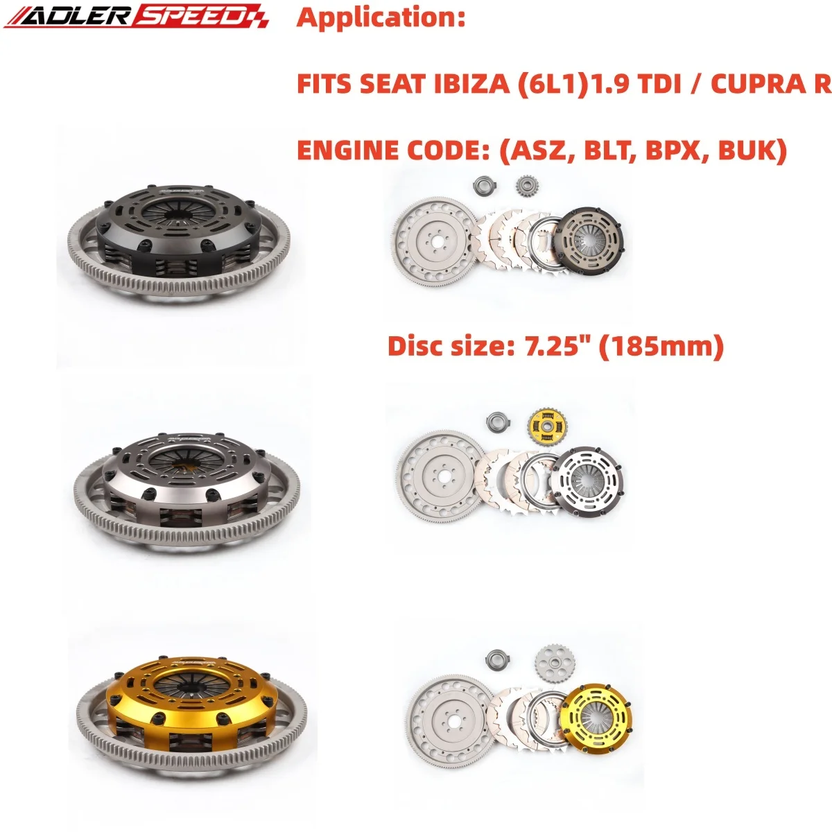 

ADLERSPEED Race&Street/SPRUNG/Racing двойная/тройная дисковая муфта для SEAT IBIZA (6L1)1.9 TDI/CUPRA R/ENGINE CODE ASZ,BLT,BPX,BUK