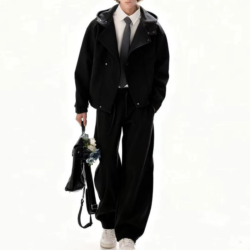 2026 New Autumn Men Zip Up Hooded Jacket & Long Pants Set Trendy Casual Long Sleeve Korean Style Two Piece Outfit