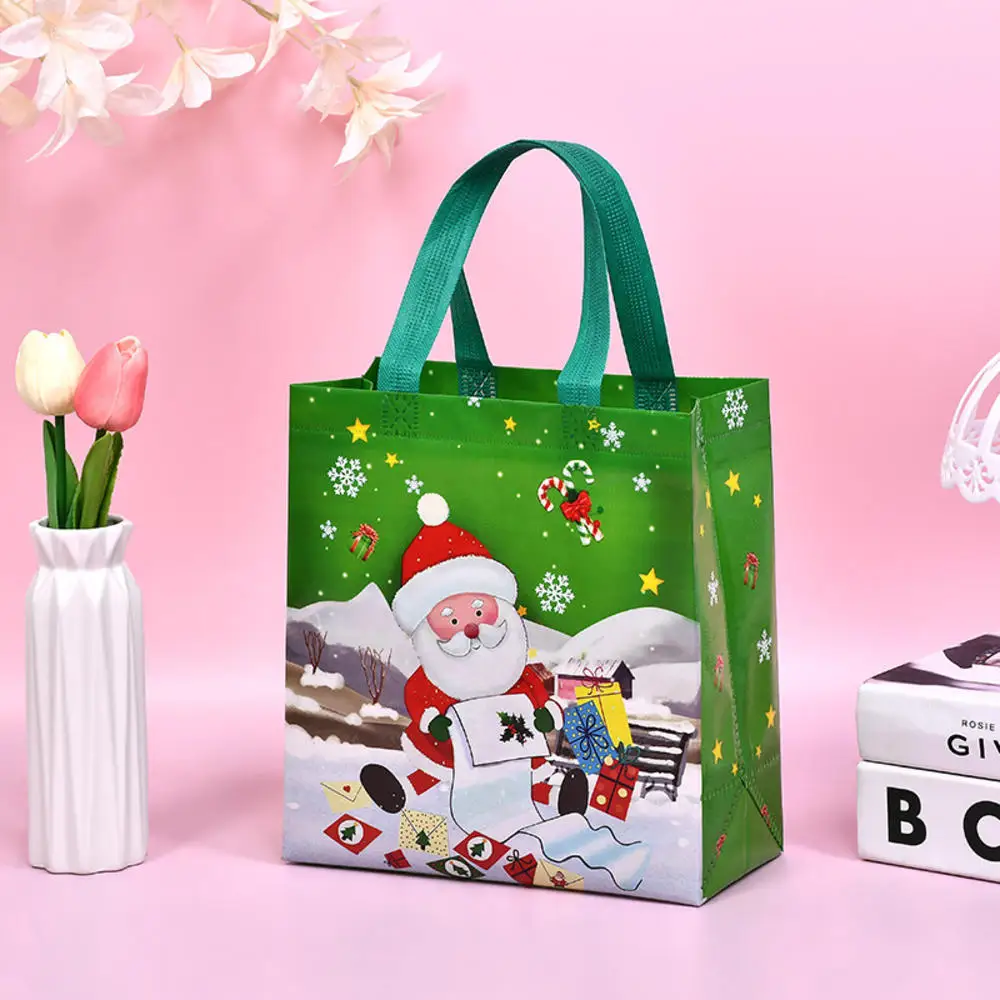 Christmas Candy Gift Handbag Cartoon Santa Claus Snowman Eco Folding Shopping Bag Storage Non Woven Tote Bag Party Decoration ﻿