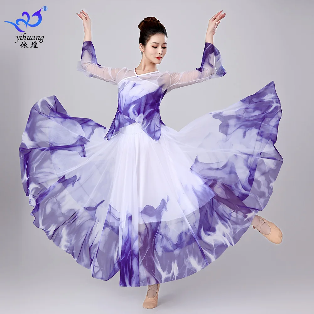 

1 компл./лот, классический стиль, женские винтажные шифоновые костюмы с цветочным принтом для народных танцев, женская одежда с рисунком тушью, этническая танцевальная одежда