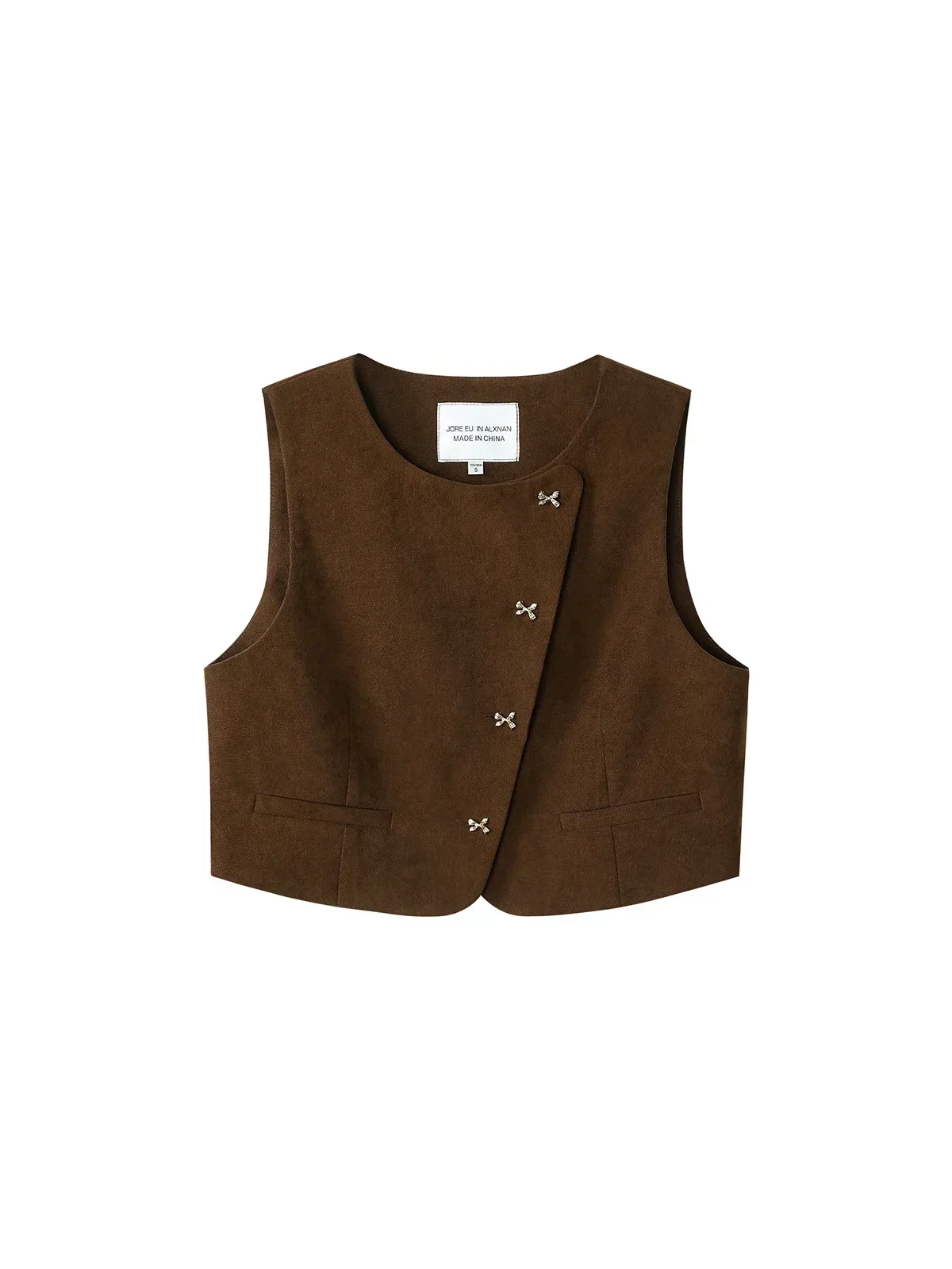 ALXNAN Gilet da donna Vintage Unico Bottoni con fiocco O-Collo Gilet versatile Autunno Stratificazione Casual Viaggi Pendolarismo Gilet QYM002327