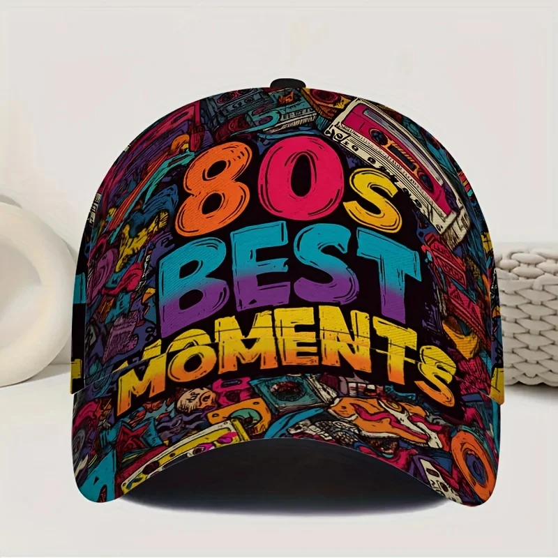 Retro Baseball Cap Featuring Vibrant 80S Pop Icons Made of Full-Body with an Adjustable Snapback Perfect for Running Sports