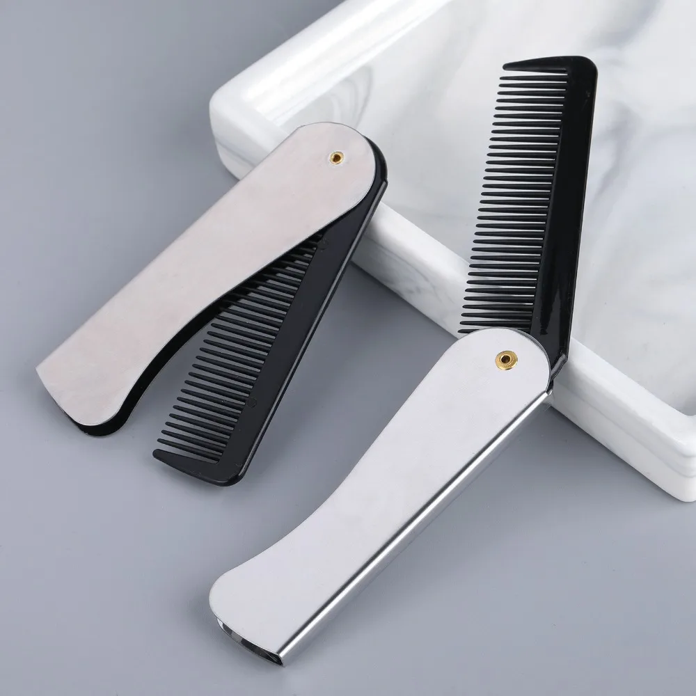 Foldable Anti Static Pocket Steel Comb Men's Oil Head Portable Beard Comb Foldable Styling Tool Special for Real Hair Wigs Gifts