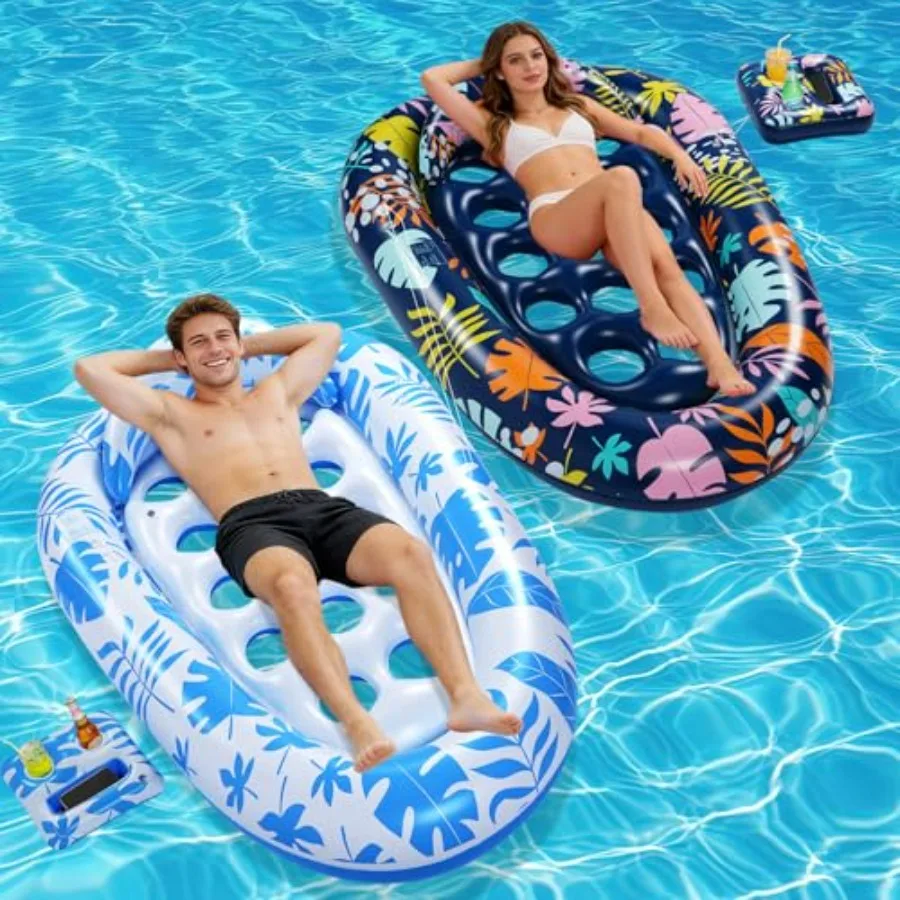 

Outdoor giant inflatable pool float for adults, PVC material, blue, 78 x 55 inches with headrest and cup holder for lake, beach