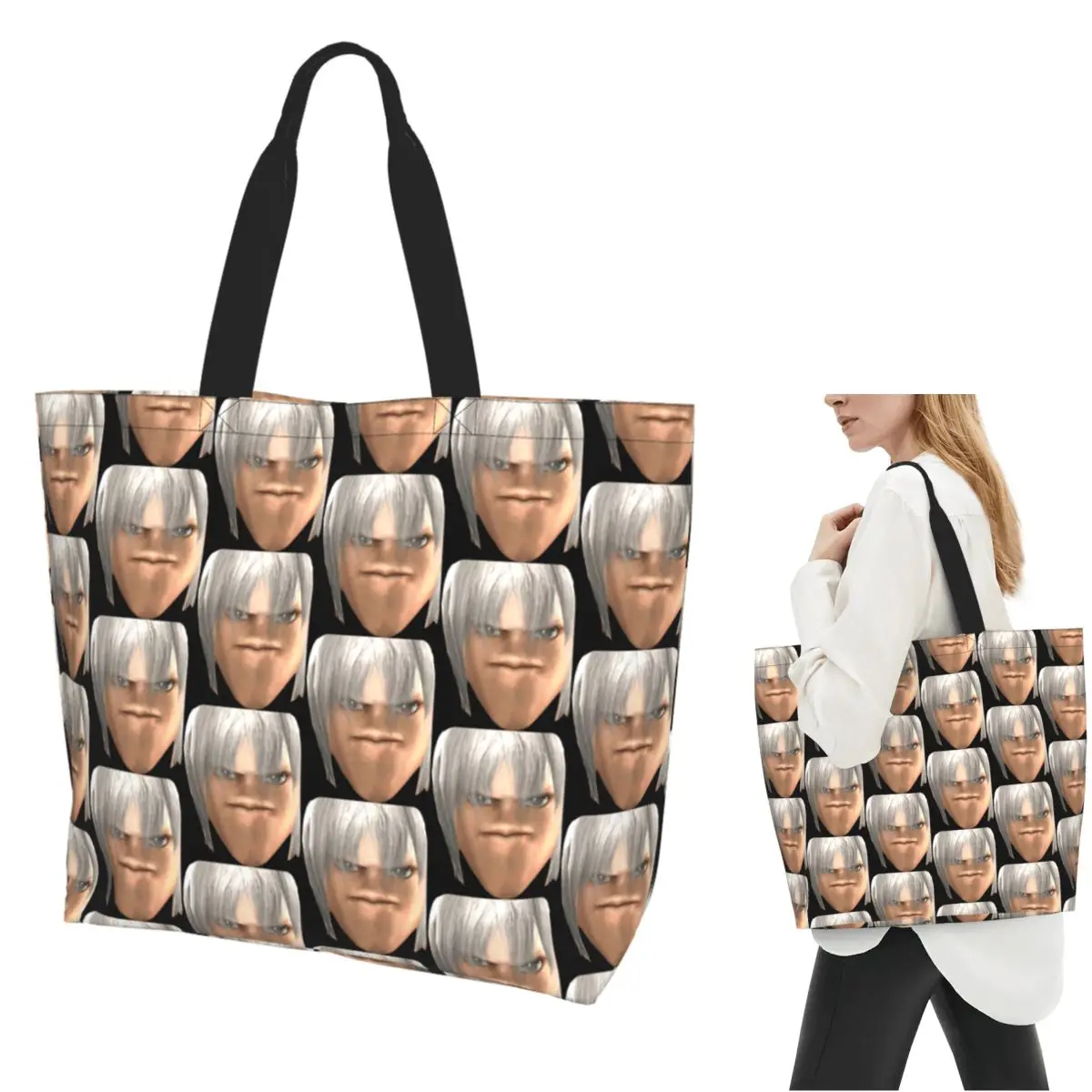Blursed Dante  Devil May Cry Ugly Funny Face Meme Shopping Tote Bag Canvas Shoulder Bags Shopper Grocery Handbag for Women