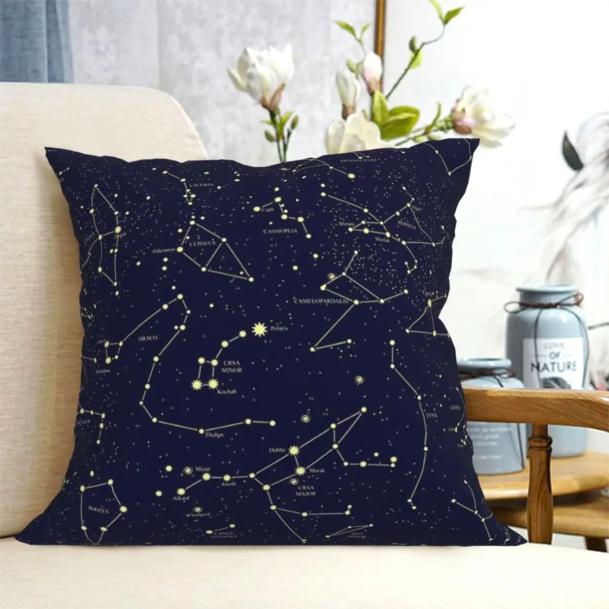 Night Sky Golden Celestial Stars Zodiac Constellations Square Pillowcase Cushion Cover Pillow Case Throw Pillow Cover Home Sofa